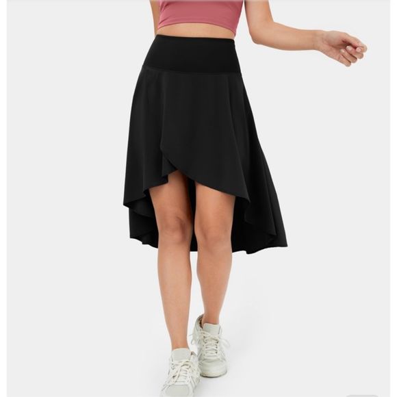 Halara Breezeful High Waisted Asymmetrical Ruffle High Low Skirt Black Size M - Picture 1 of 10